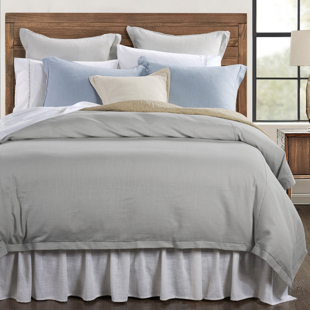 Hera Washed Linen Flange Comforter Set, 3PC, Gray, King