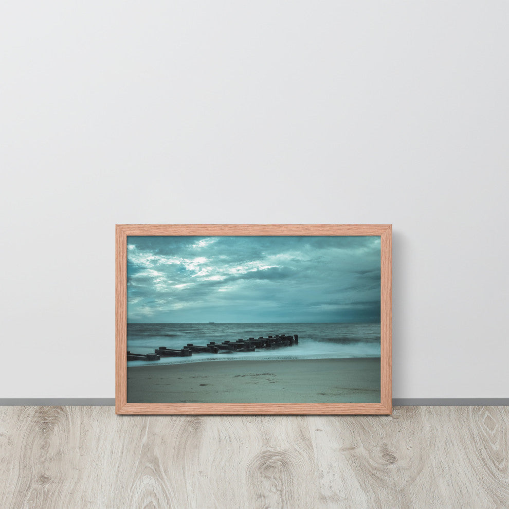 Blue Morning at Rehoboth Coastal Landscape Framed Photo Paper Wall Art Prints, Red Oak, 12" X 18"