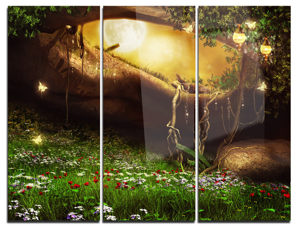 "Enchanted Cave With Flowers" Digital Metal Wall Art, 3 Panels, 36"x28"