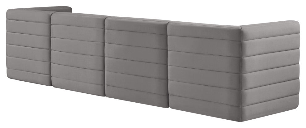 Quincy Velvet Upholstered 4-Piece Modular Sofa, Grey