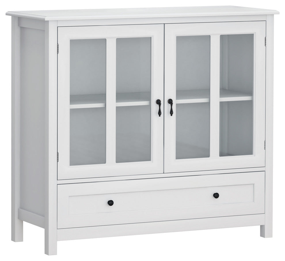 Wood Double Glass Door Accent Cabinet with Drawer