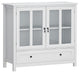 Wood Double Glass Door Accent Cabinet with Drawer
