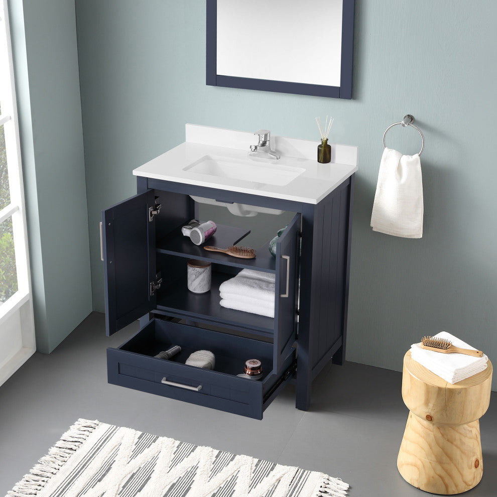 OVE Decors Kansas 18" Single Sink Vanity With Countertop, Midnight Blue, 30 in.