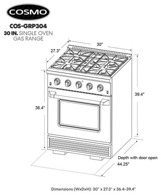 Cosmo 30" Freestanding Gas Range with 4 Italian Made Burners