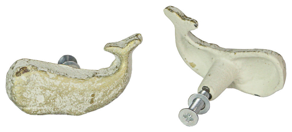 White Cast Iron Whale Drawer Pull Decorative Nautical Cabinet Knobs Set of 6