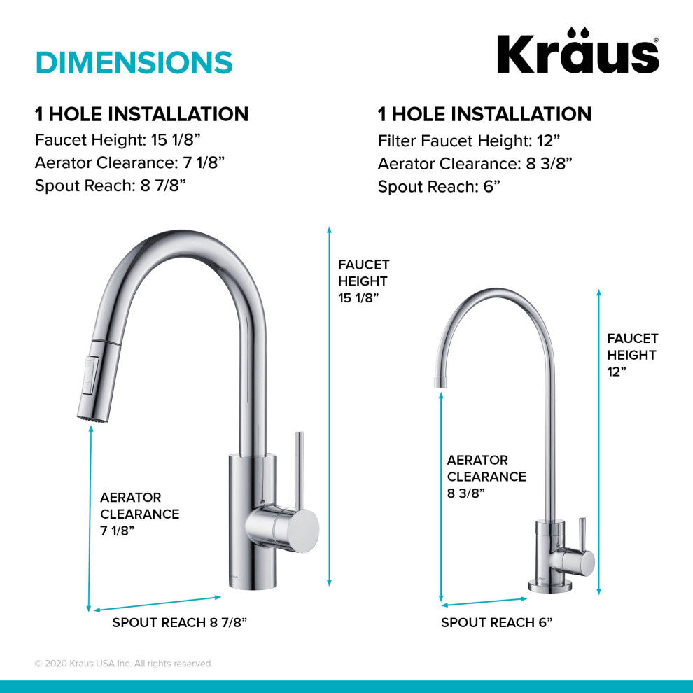 Oletto Pull-Down 1-Hole Kitchen Faucet, Chrome, Water Dispenser Ff-100