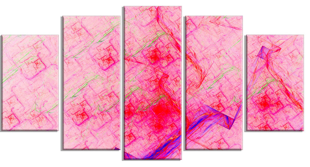 Pink Fractal Electric Lightning, Contemporary Art on Canvas, 60"x32", 5 Panels