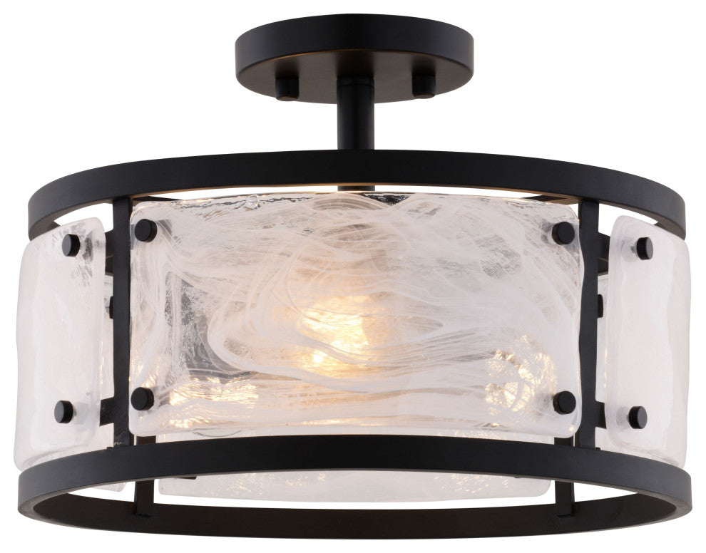 Wilder 3-Light Matte Black Modern Drum Semi Flush Mount Ceiling Fixture Entryway