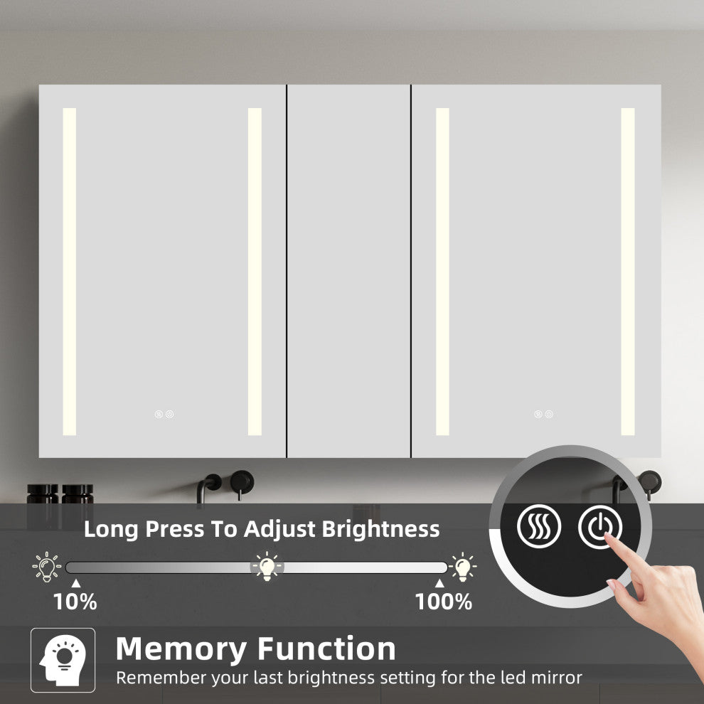 50"x30" Surface Mount Frameless LED Medicine Cabinet With Anti-Fog and Dimmable, Right Door