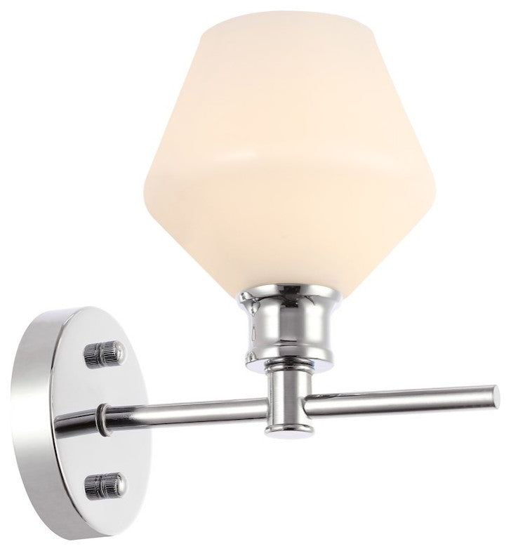 Living District 1-Light Chrome and Frosted White Glass Wall Sconce