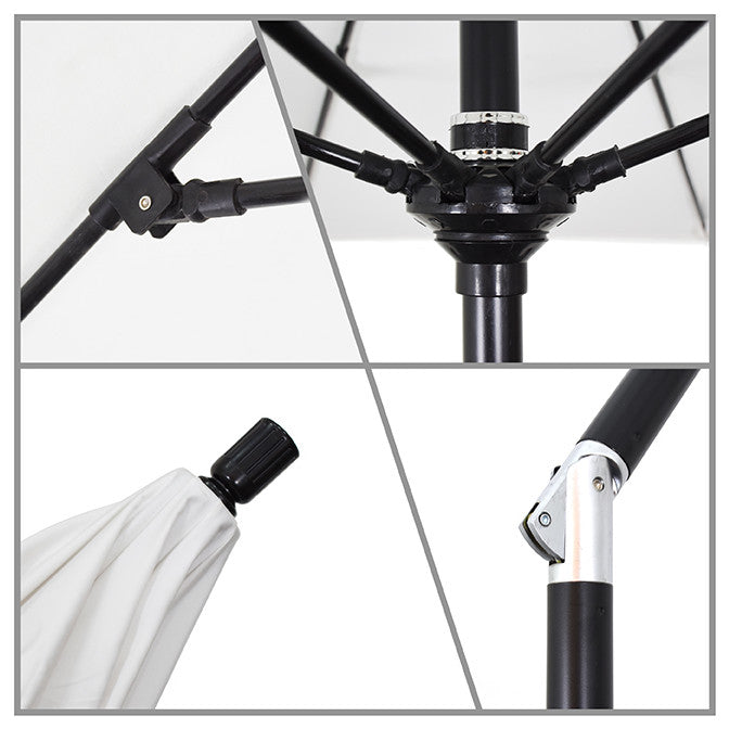 11' Matted Black Collar Tilt Lift Fiberglass Rib Aluminum Umbrella, Sunbrella, Teak