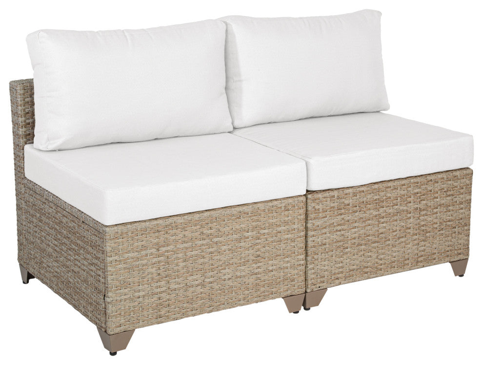 Maui 5-Piece Outdoor Modular Conversation Set, Natural Aged Wicker, Linen White