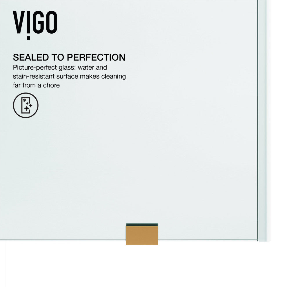 VIGO Elan 56" to 60" W x 74" H Frameless Sliding Shower Door, Matte Gold, Clear Glass