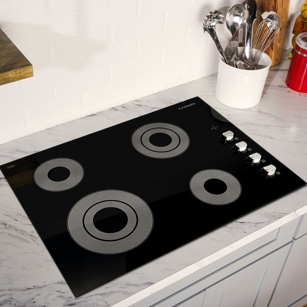 30" Electric Ceramic Glass Cooktop, Black With 4 Electric Burners