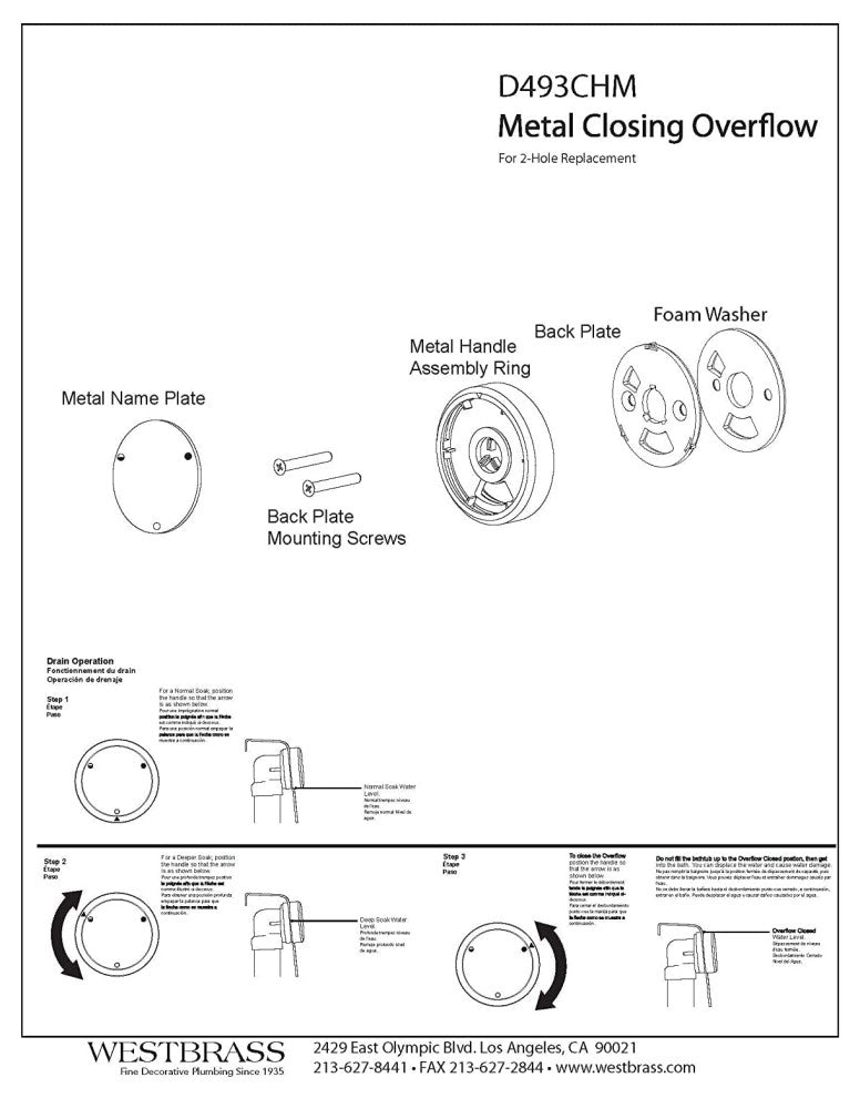 Universal Deep Soak Round Replacement 2-Hole Bath Overflow Cover, White