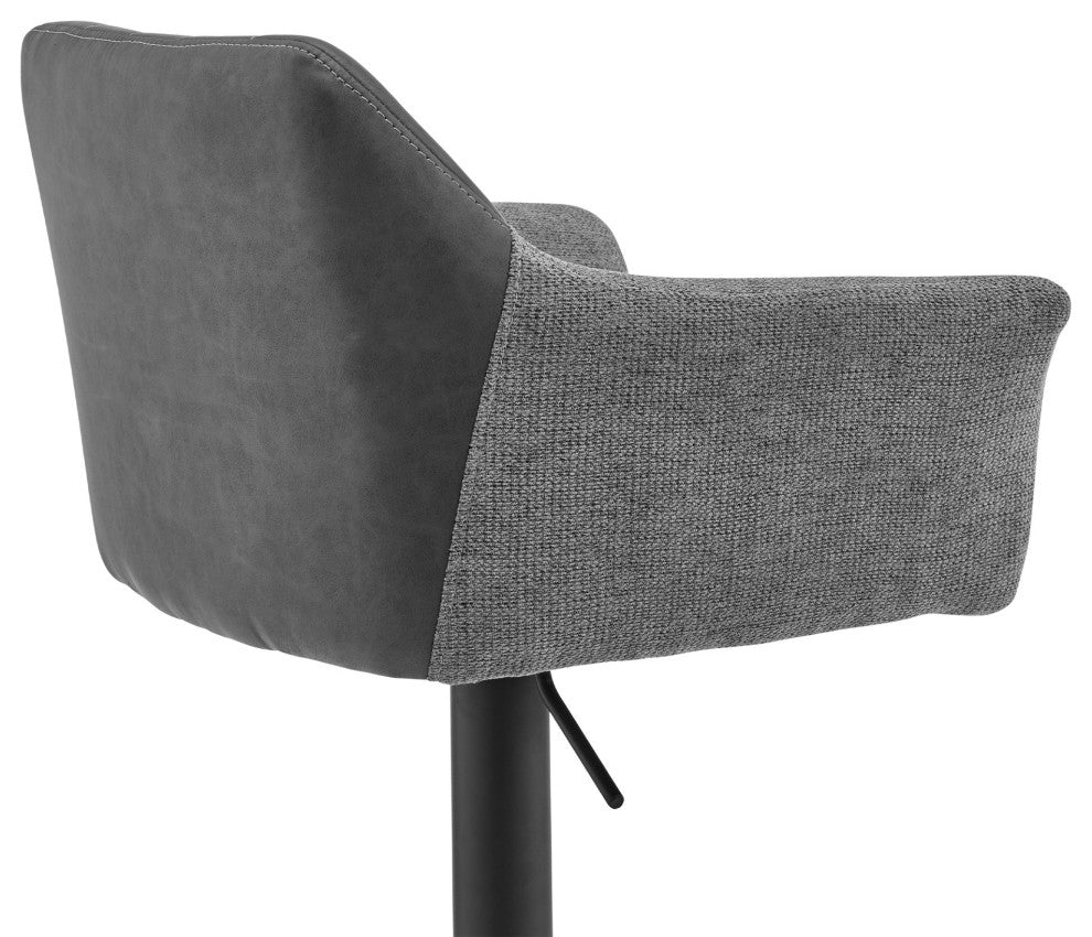 Lush Gray Faux Leather and Fabric Adjustable Swivel Stool
