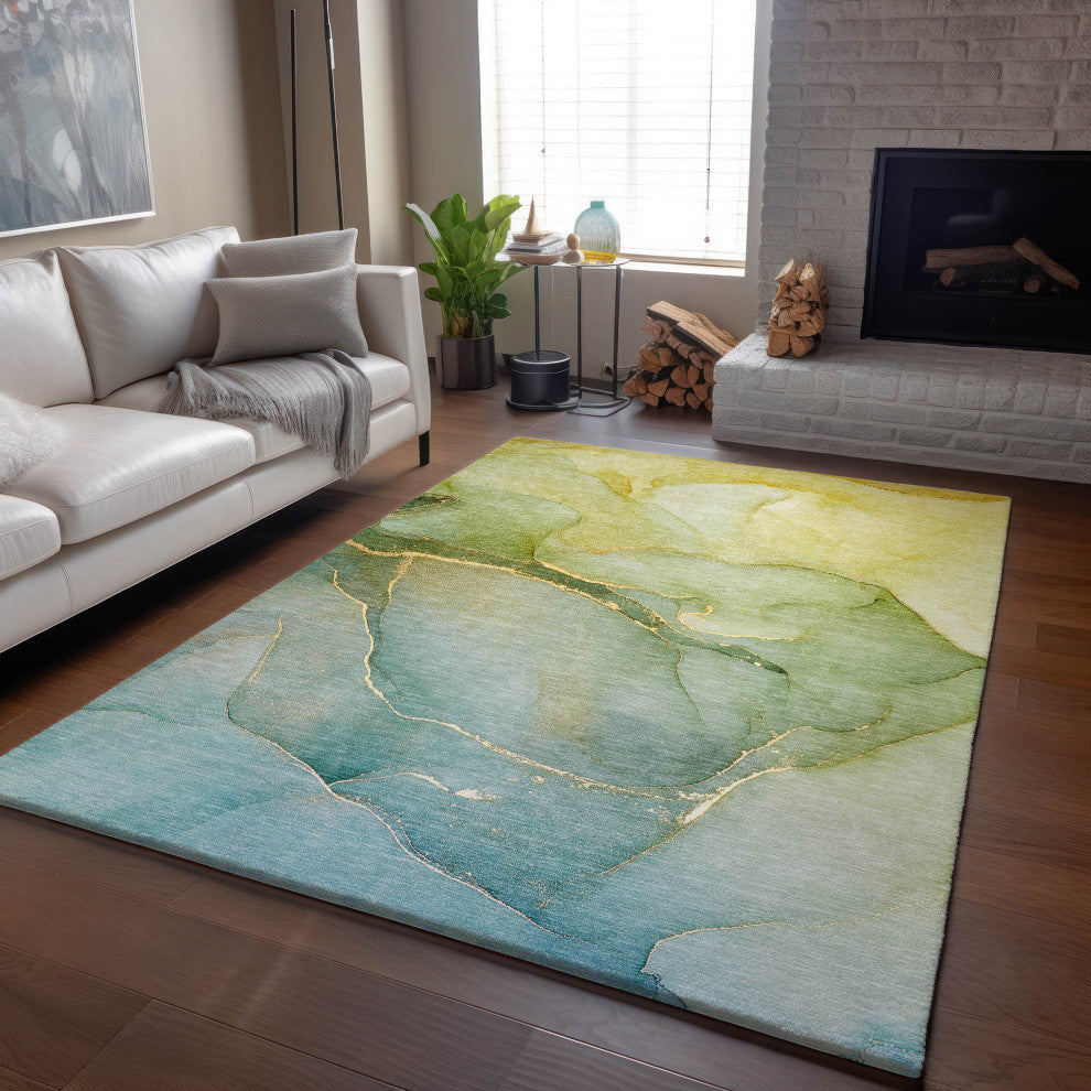 Premium Machine Washable Mayfield AMF508 Green 3' x 5' Rug