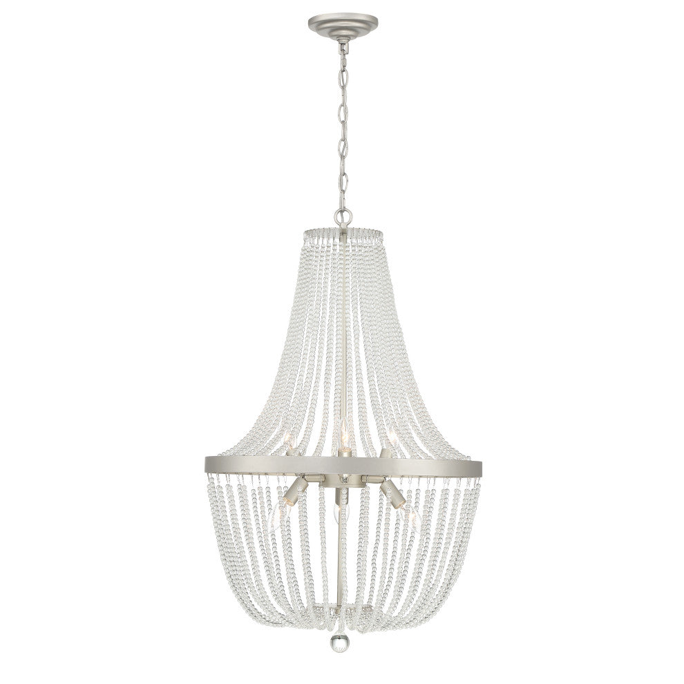 6-Light Unique Empire Chandelier With Beaded Accents, Antique Silver