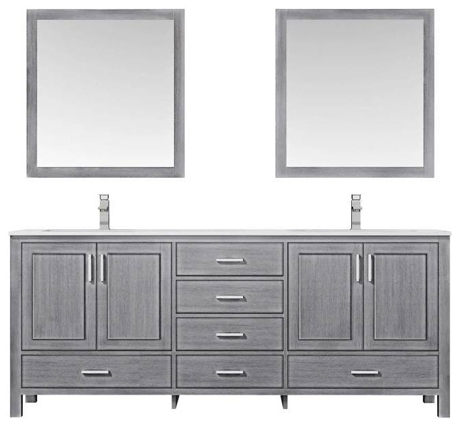 Jacques 80" Distressed Grey Double Sink Vanity with Quartz Top, With Mirror