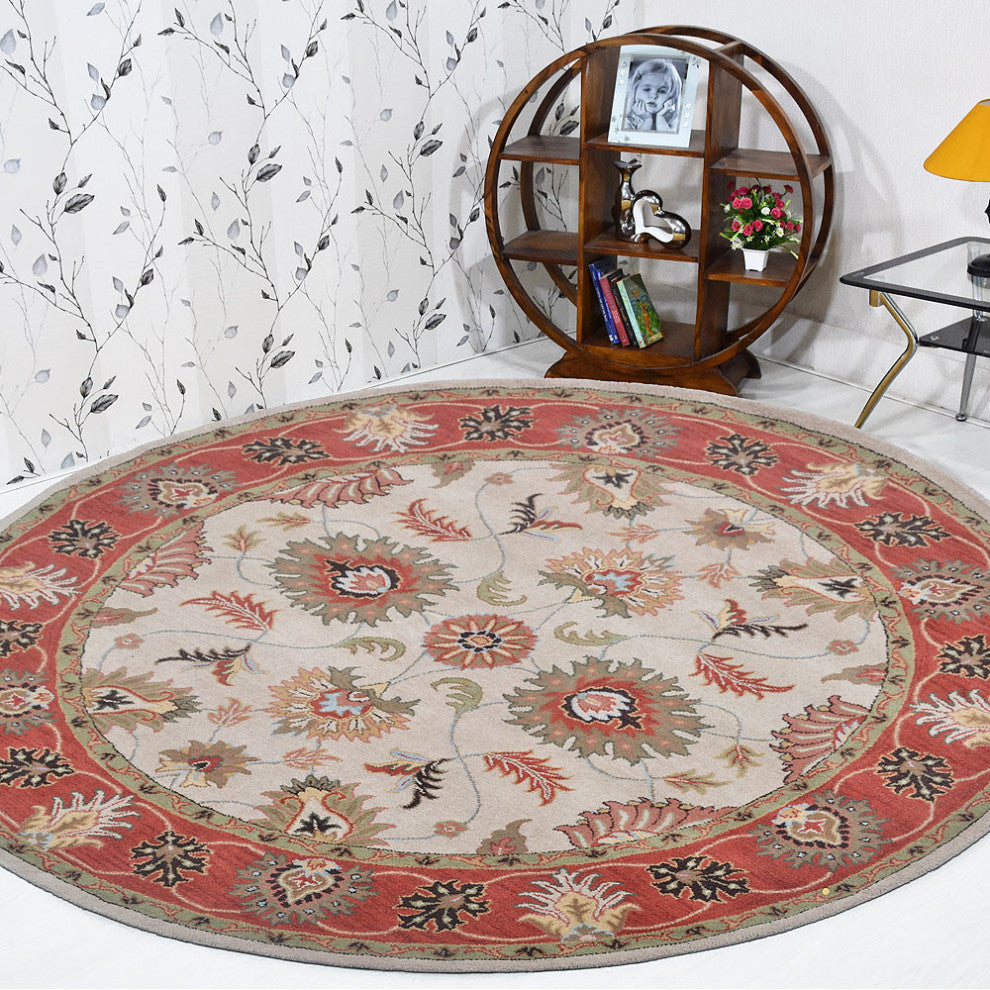 HAND TUFTED WOOL ECO-FRIENDLY AREA RUGS - Beige&Red Color, Oriental Design