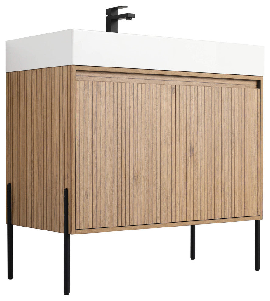 Fine Fixtures Crownpoint Bathroom Vanity, Bright Oak, 36", White