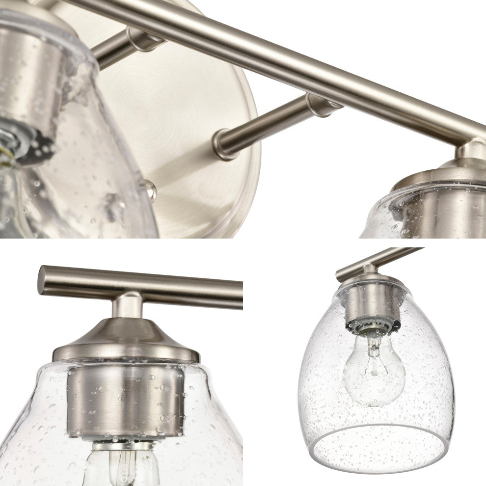30 in. 4-Light Brushed Nickel Vanity Light With Bell-shaped Seedy Glass Shades