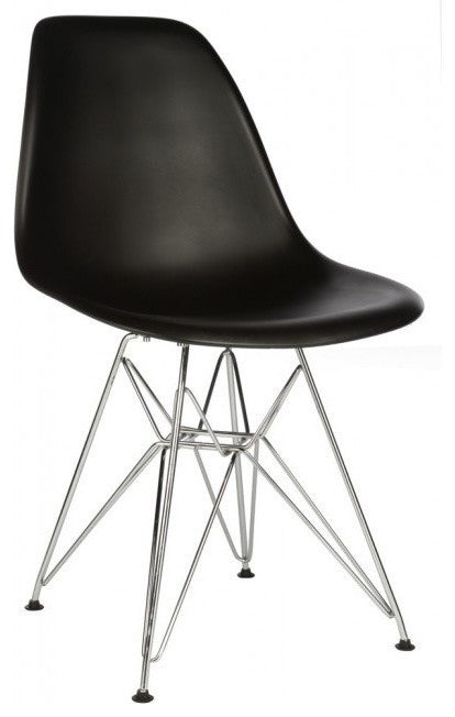 Set of 2 DSR Black Mid Century Modern Dining Shell Chair, Steel Eiffel Legs