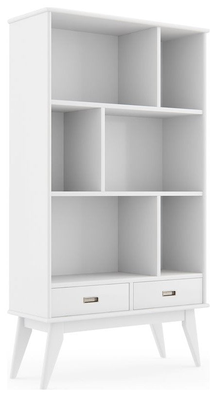 Solid Hardwood 64" X 35" Modern Wide Bookcase And Storage Unit In White