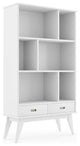 Solid Hardwood 64" X 35" Modern Wide Bookcase And Storage Unit In White