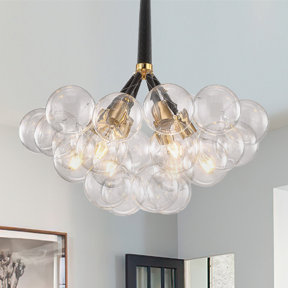 Contemporary Clear Glass Bubble Chandelier, Black, 6 Lights