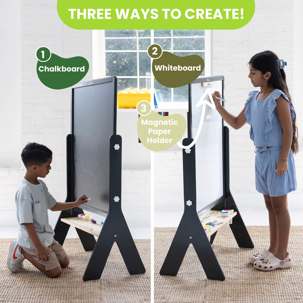 Little Partners Contempo Adjustable Height Art Easel, Charcoal With Natural