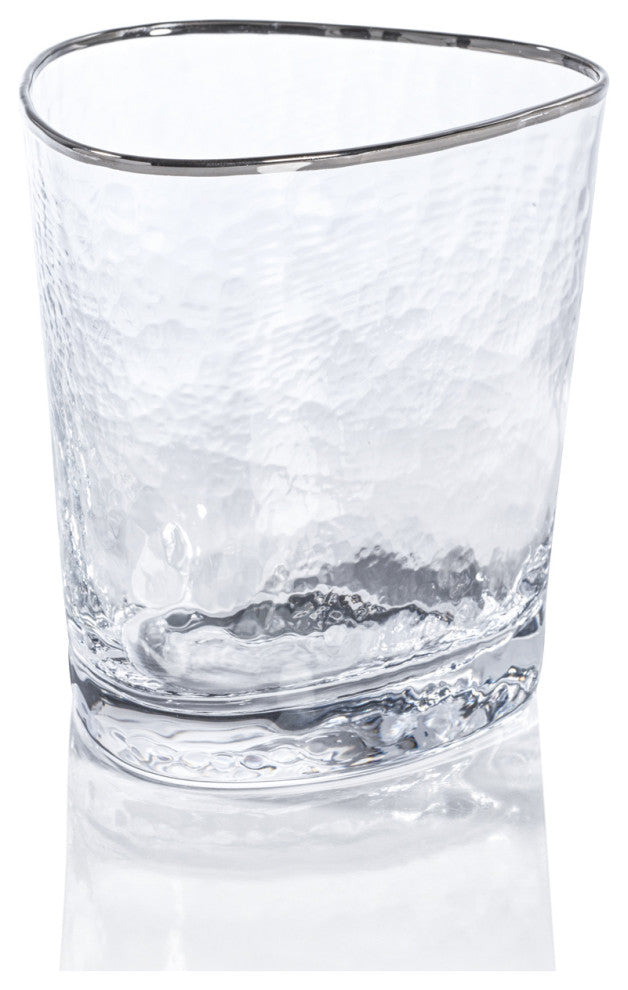 Kampari Triangular Double Old Fashioned Glasses with Platinum Rim, Set of 4