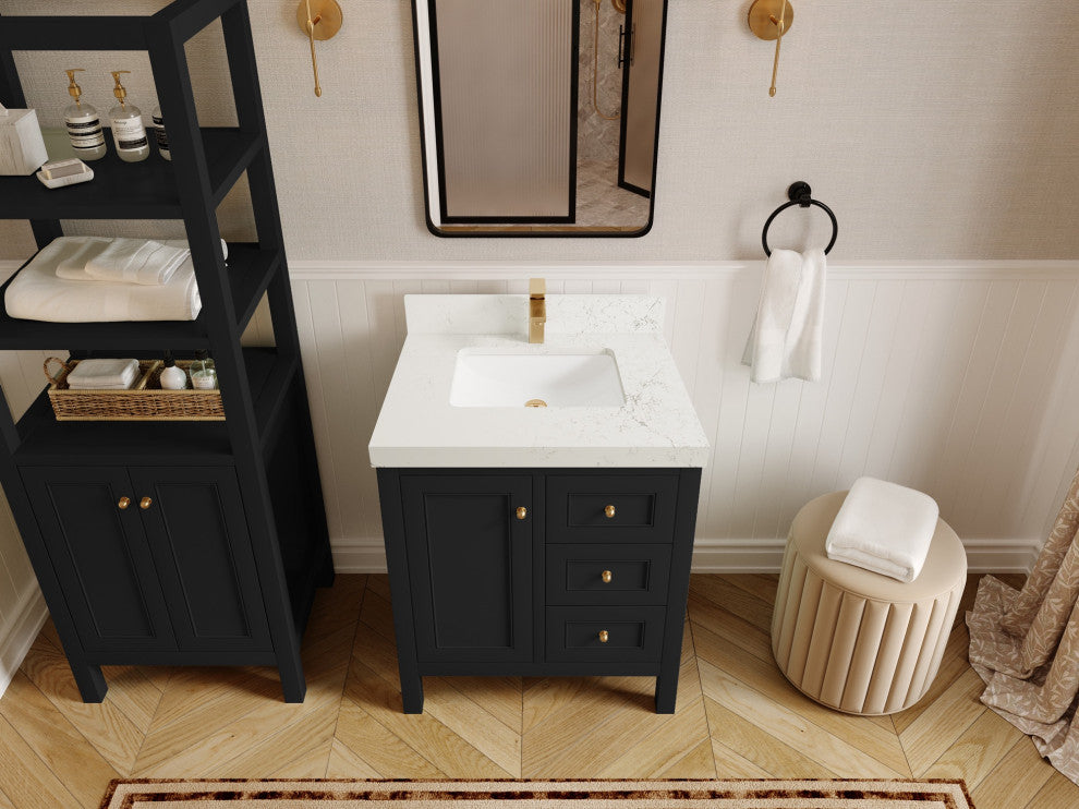Nashville 30" Single Sink Bath Vanity, Black 2" Empira Quartz