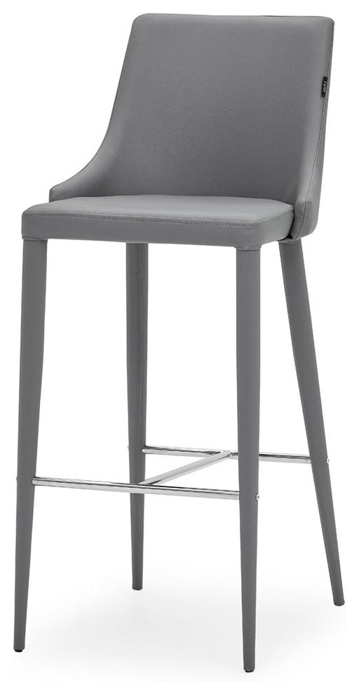 Jillian Gray Leatherette Bar Stool with Stainless Steel Base