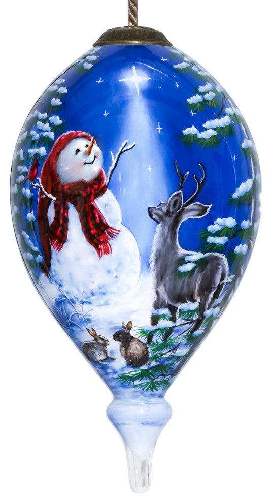 Starry Heaven and Snowman Hand Painted Mouth Blown Glass Ornament