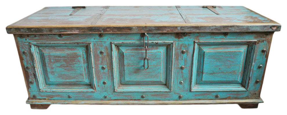 Consigned, Large Jodhpur Blue Wood Trunk