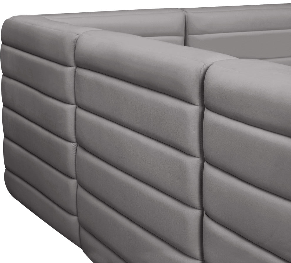 Quincy Velvet Upholstered 5-Piece L-Shaped Modular Sectional, Grey