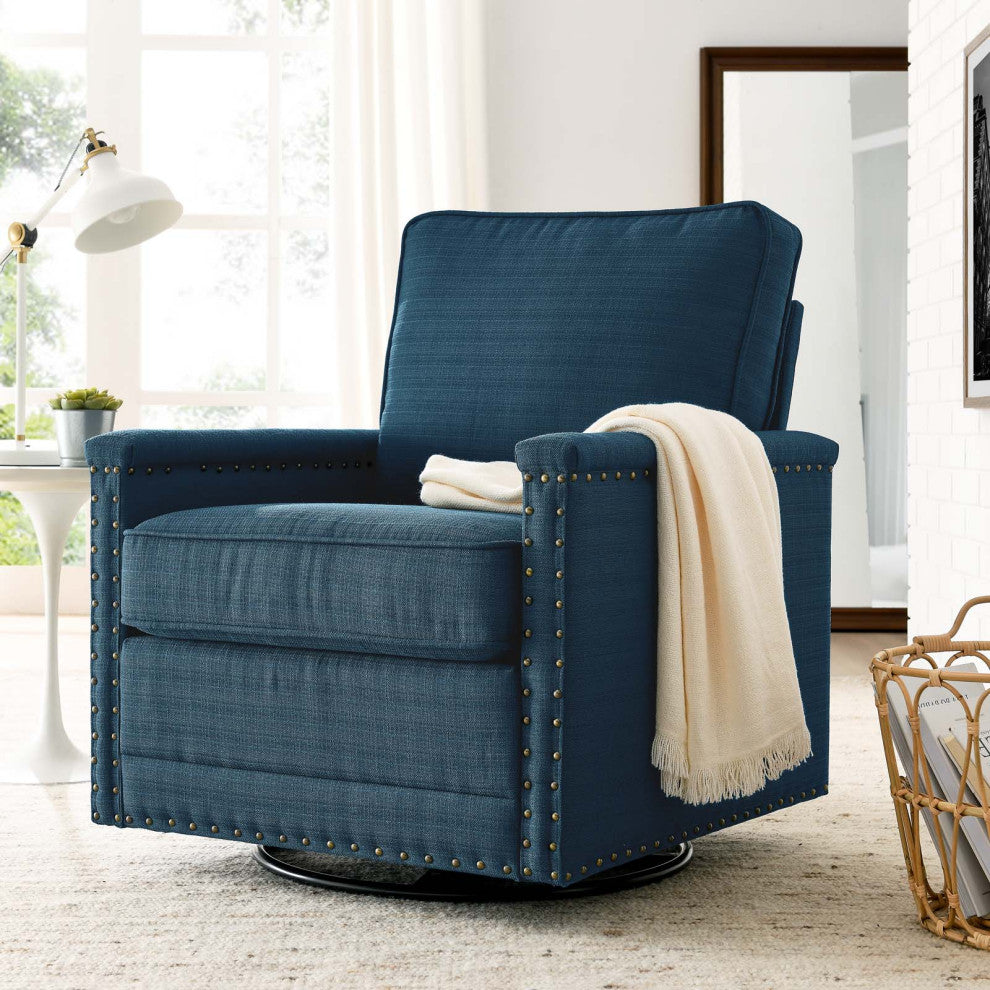 Armchair Accent Swivel Chair, Fabric, Navy Blue, Modern, Lounge Hospitality