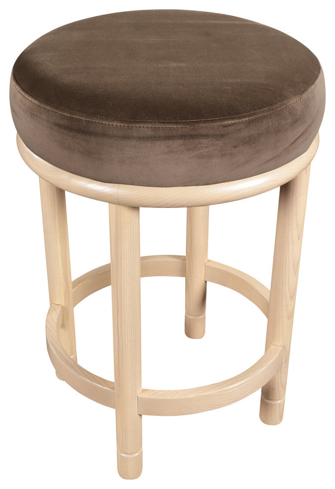 Monette Upholstered Bar and Counter Stool, Brown, Velvet, Natural Finish