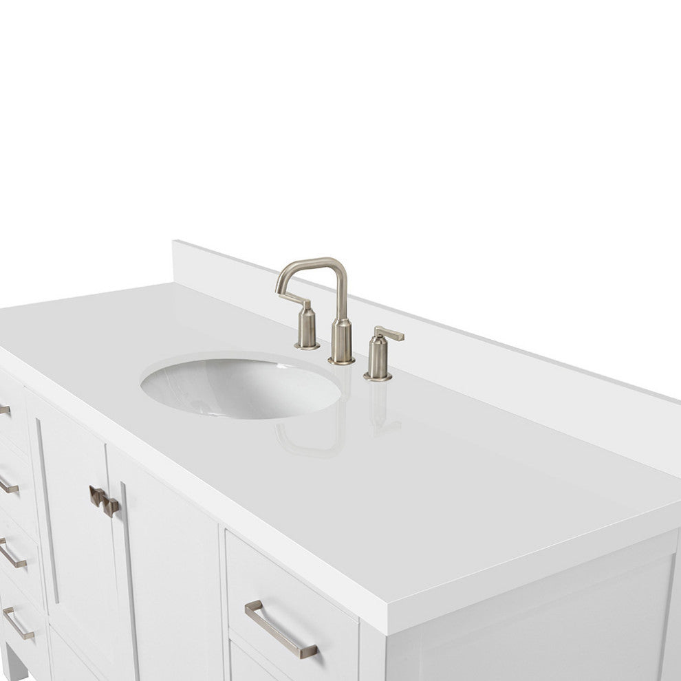 ARIEL Cambridge 61" Single Oval Sink Bathroom Vanity White With Quartz Top
