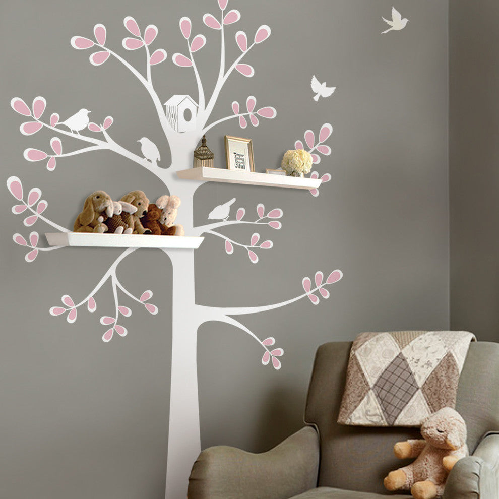 Shelving Tree Decal With Birds, New Style, Color Scheme B, Standard, 55"x94"