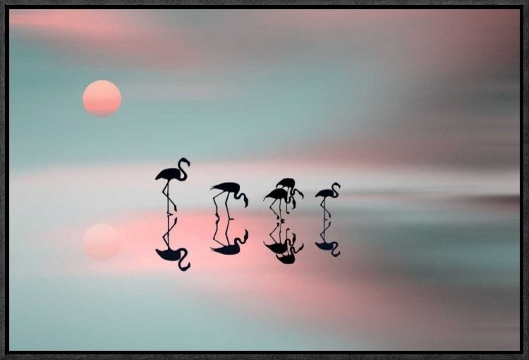 "Family Flamingos" Framed Canvas Giclee by Natalia Baras, 23x16"