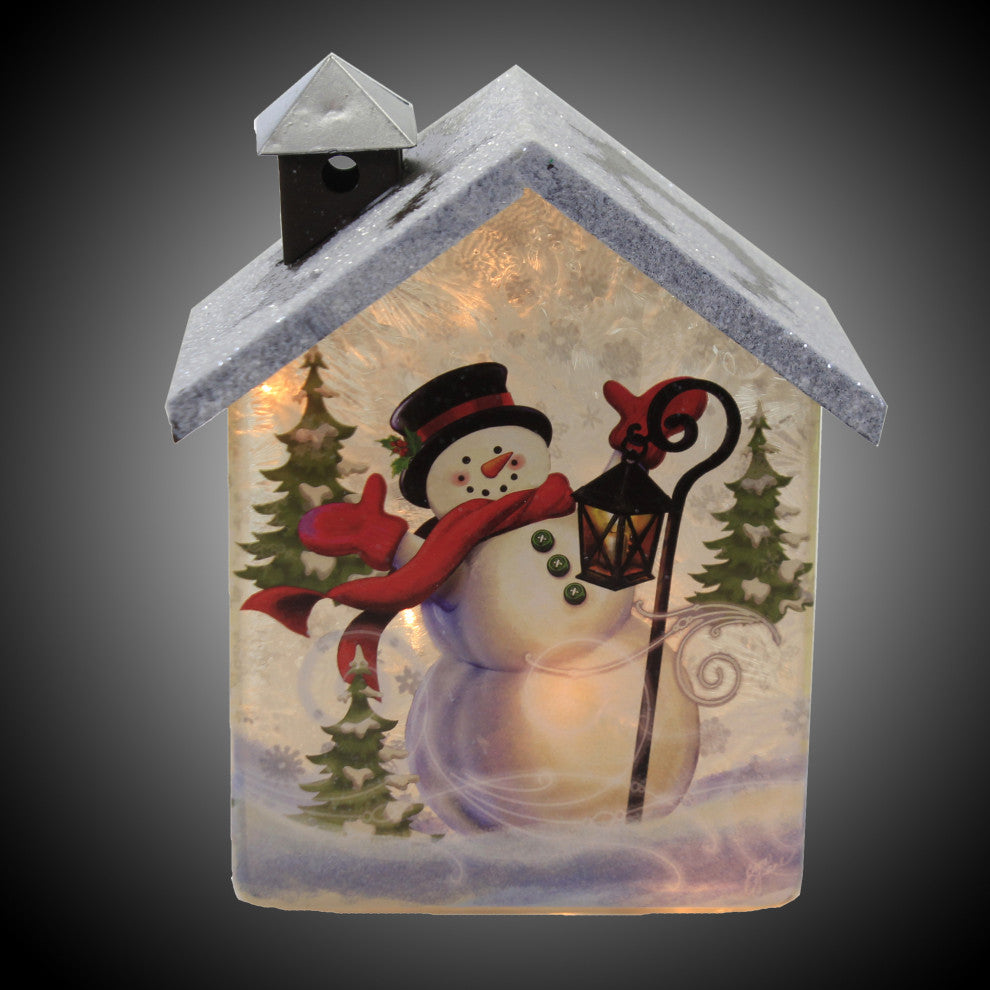 Stony Creek Jolly Snowman Small Glass House Christmas Trees Lantern Gls0292