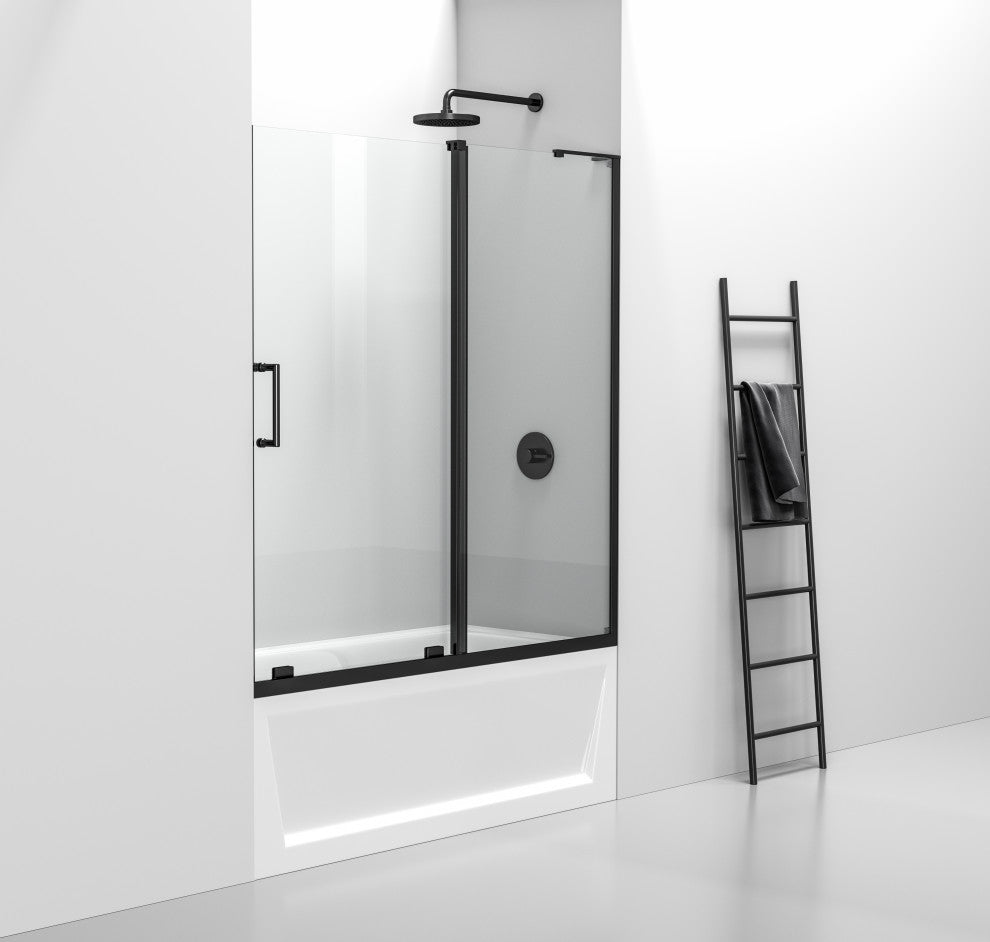 Home Living 60X60 Frameless Sliding Tub Door, Matte Black