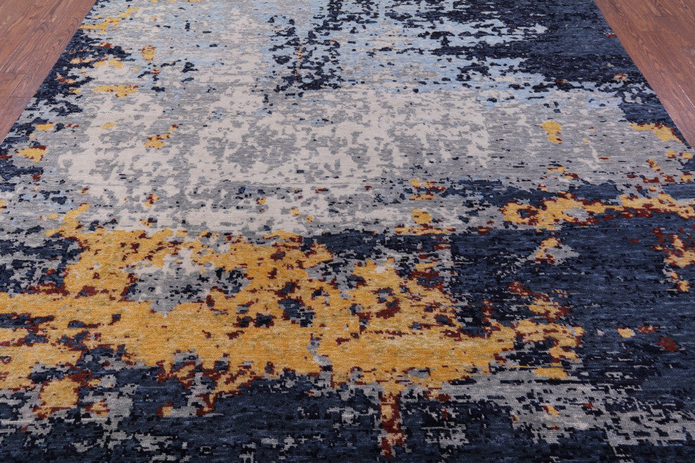 9' 3" X 11' 6" Modern Handmade Abstract Wool Rug Q11742