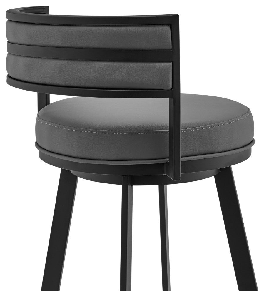 Roman 26" Gray Faux Leather and Black Metal Swivel Bar Stool
