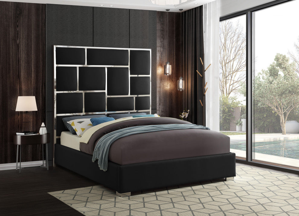 Milan Faux Leather Bed, Black, Queen