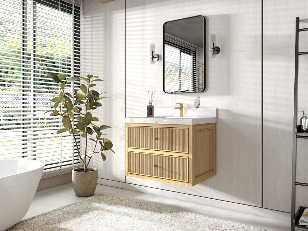 Sonoma Floating 30" Single Sink Vanity in Light Natural With 1.5" Empira Quartz