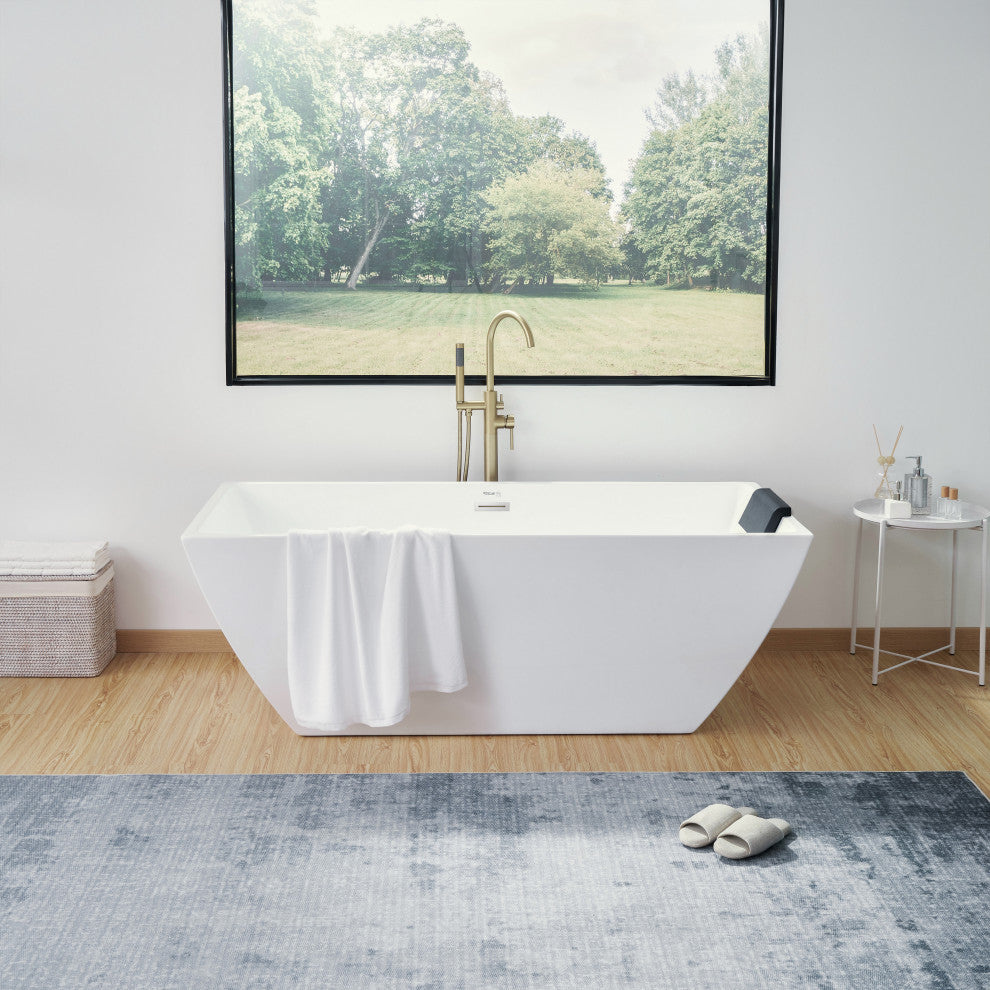Vanity Art Acrylic Freestanding Soaking Bathtub, White/Polished Chrome, 67"
