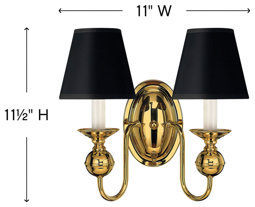 Hinkley Virginian Two Light Sconce, Polished Brass